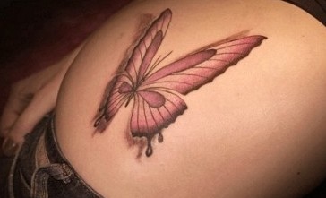 3D Butterfly Tattoo on Hip