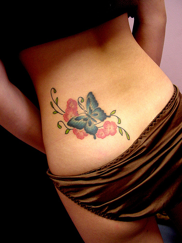 Marvelous Flower and Butterfly Tattoo on Hip