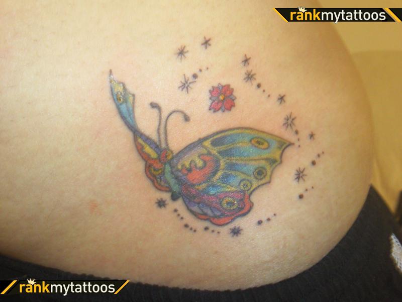 Full Color Butterfly Tattoo for Hip