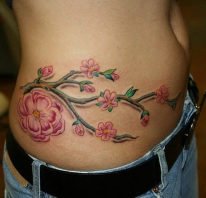 Flower and Branches Hip Tattoos Ideas
