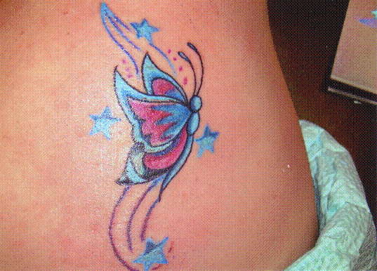 Blue Color of Butterfly Tattoo on Hip