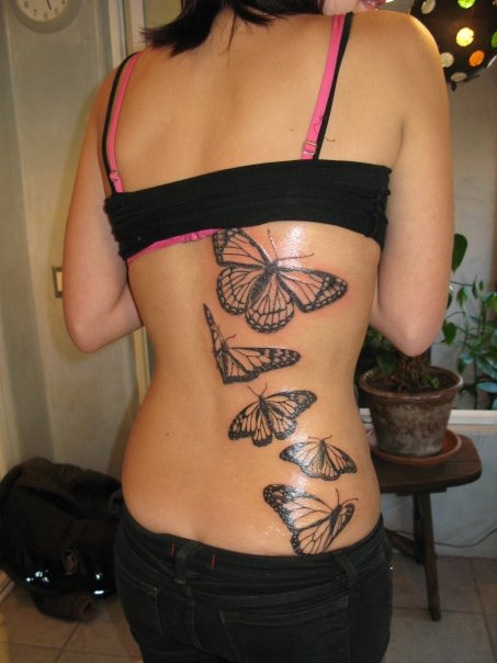 5 Flying Butterflies Tattoo on Hip