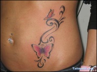 Pink Butterflies Tatto on Hip