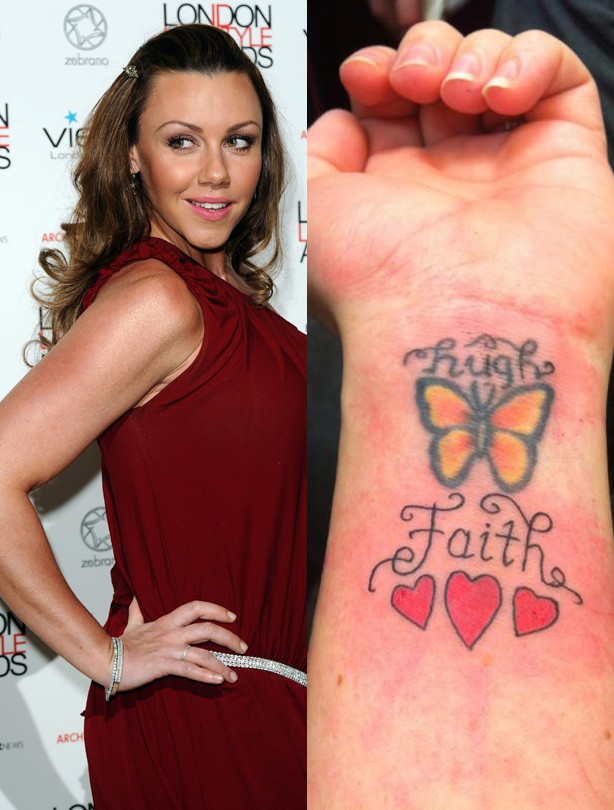 Michelle Heaton Celebrity with Chic Butterfly Wirst Tattoos