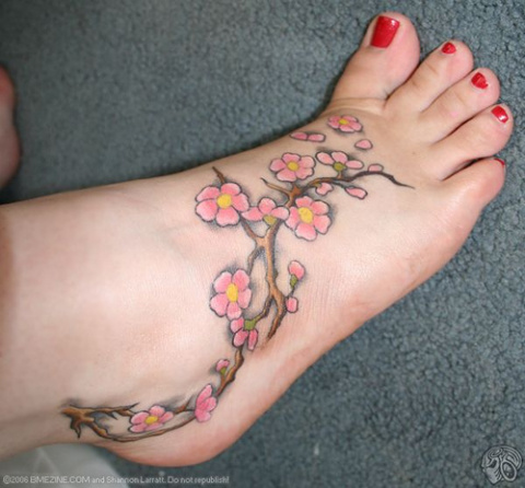 Cherry Blossom Girl Tattoos Design on Foot