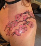 Cherry Blossom Tattoo on Left Shoulder for Woman