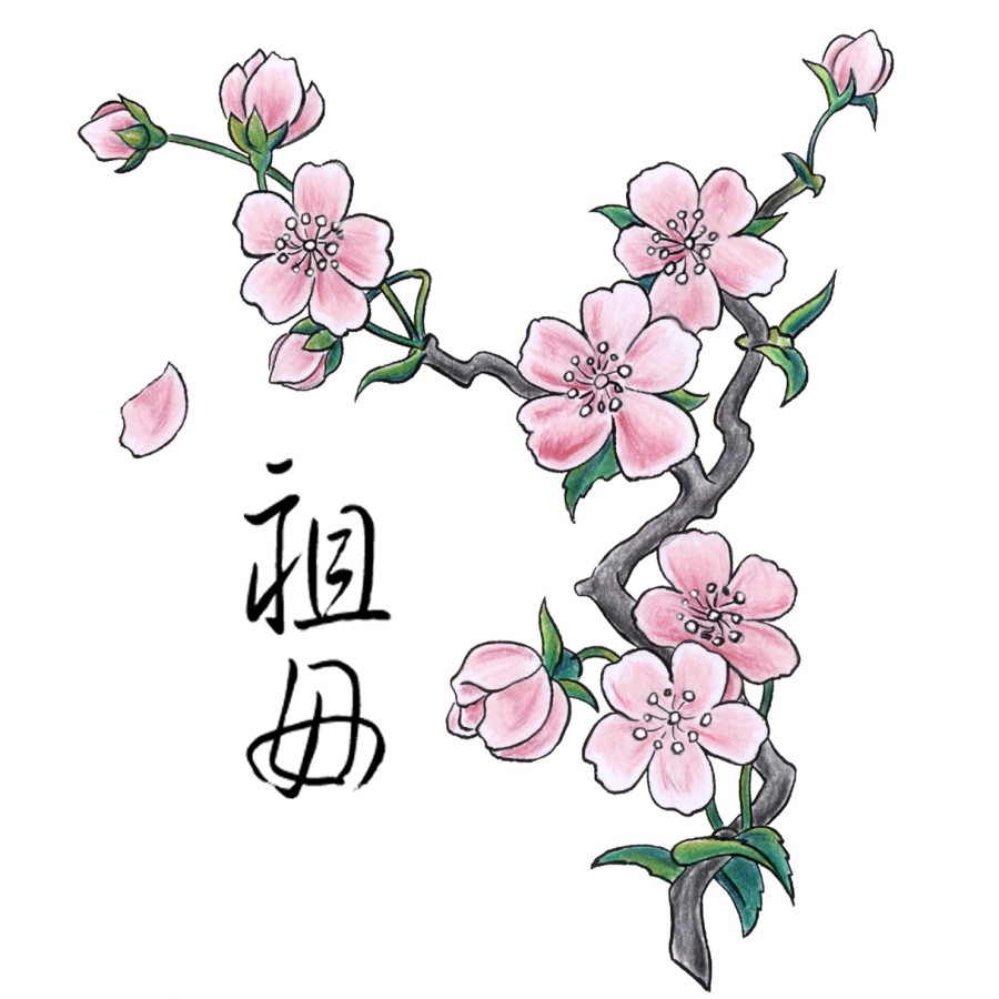 Japanese Colorful Cherry Blossom Tattoo Design Ideas