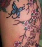 Cherry Blossom Tattoos with Green Small Butterfly