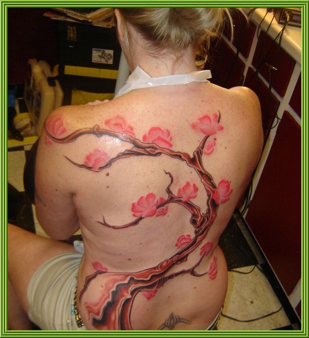 Full Back Cherry Blossom Meaning Tattoo Design For Woman