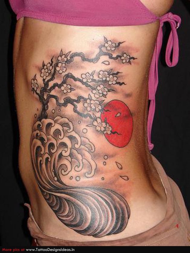 Meaning of Blossom and Red Moon Tattoo Design