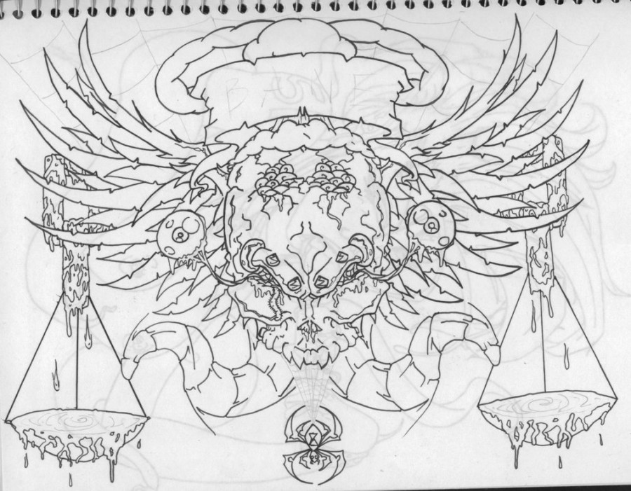 Gothic Chest Piece Tattoo Outline Sketch by Infernothebloodhound