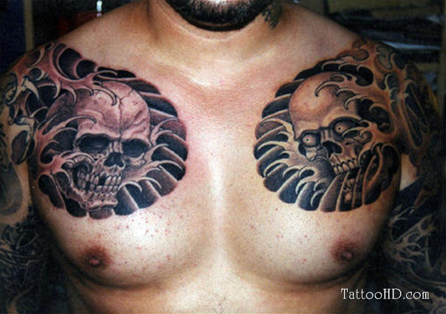 Neo-traditional Skull Chest to Sleeve Tattoo Designs for Men