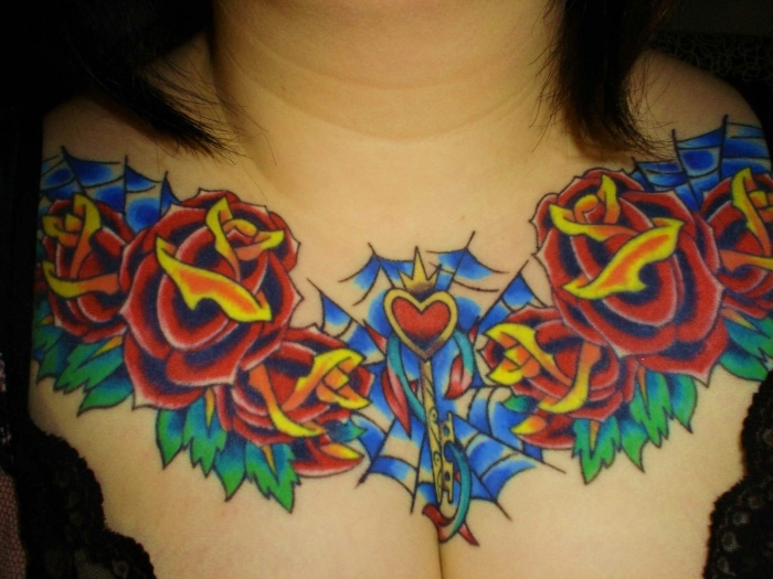 2011 Nice Women Rose Chest Piece Tattoo Designs for Women