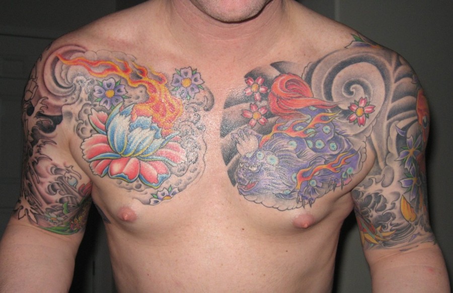 Beautiful Chest to Shoulders and Arms Tattoo Designs for Men