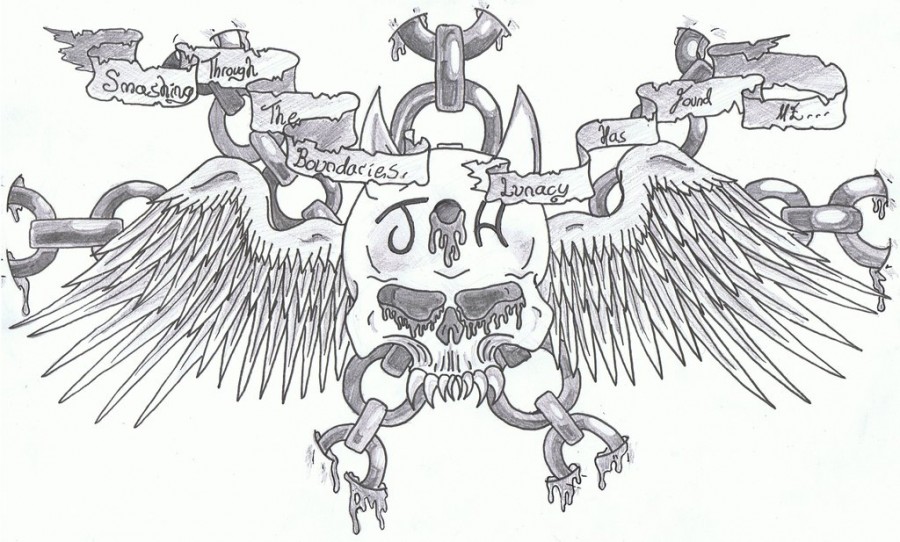 Chained Skull with Wings Tattoo Design Sketches – Chest Tattoos