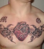 Swirly Leaves and Heart Chest Piece Tattoo Design for Men