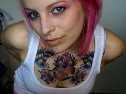 Beauty Art Tattoo Design on Chest for Women