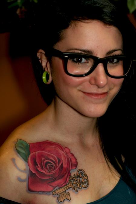 Beautiful Chest Rose Tattoo Design for Women