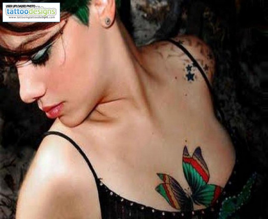 Chest Butterfly Tattoos Design for Women
