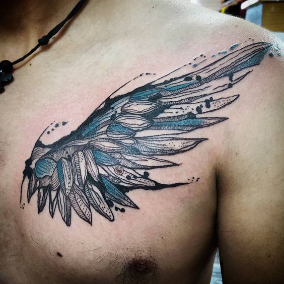 chest wing tattoos for men