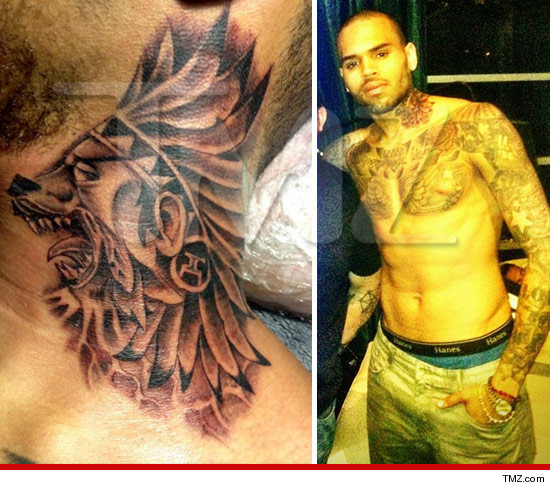 Chris Brown Wolf Neck Tattoo