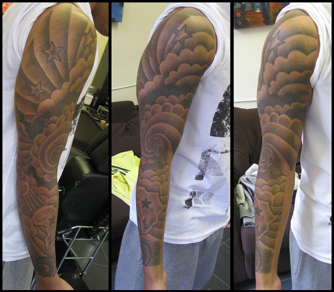 Clouds With Stars Sleeve Tattoo Design for Men