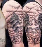 Art Clouds and Cross Tattoo Design 