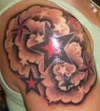 Stars And Clouds Tattoo on Shoulder for Men