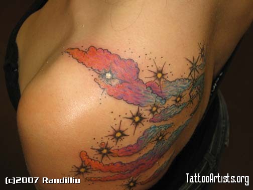 Sunset Clouds Stars And A Moon Tattoo Design