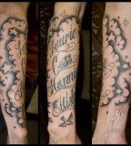 Tattoo Names In Script Lettering Chicano Style With Stars And Clouds