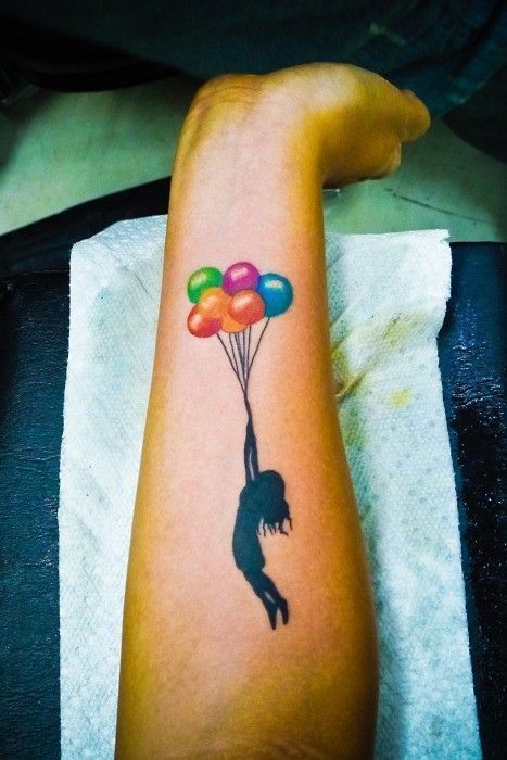 colorful balloon tattoos for women