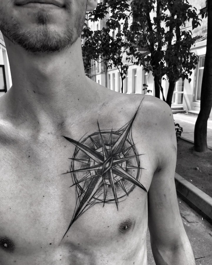 compass-chest-tattoo-by-ineepine