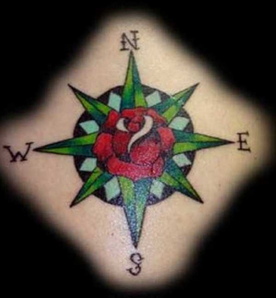 Tattoo With Compass And Rose As Main Ideas