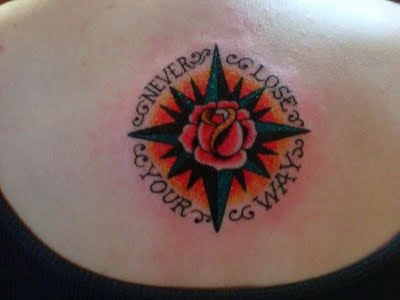 Rose / Compass Tattoos With Lettering Around It
