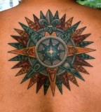 Color Tattoo on Upper Back - Compass Rose Tatoos