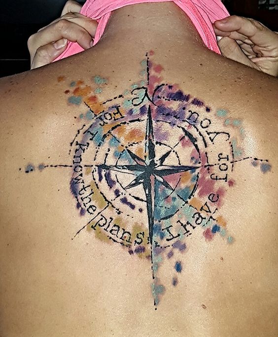 Compass watercolor tattoo