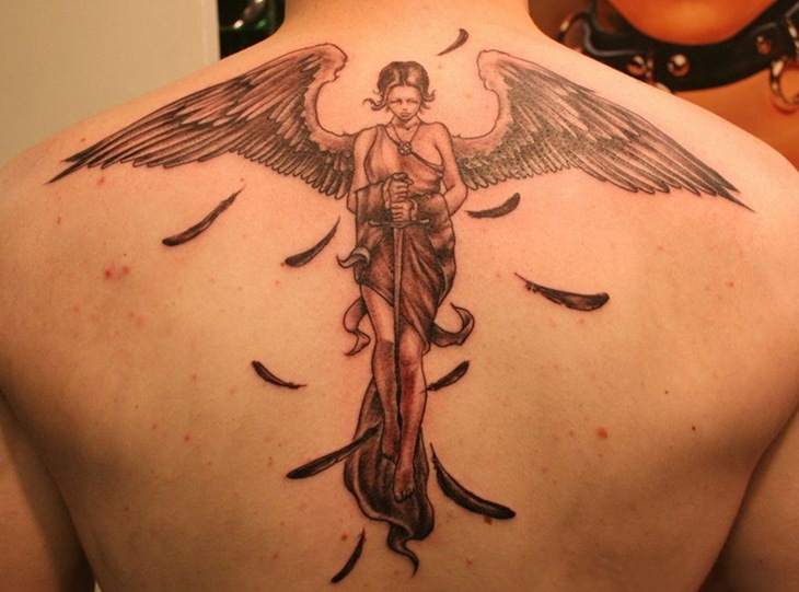 Cool 3D Angel Back Tattoo Design For Men