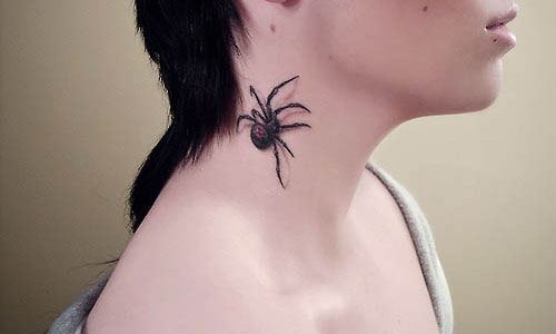 Cute 3D Tarantula Tattoo Design on Neck for Girls