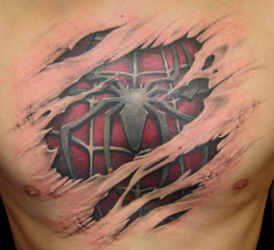 Awesome Spiderman 3D Tattoo Design