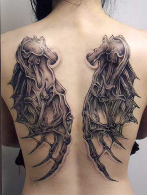 3D Wing Tattoo Design on Back