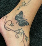 Feminine Ankle / Feet Swirly Stars and Butterflies Tattoo Design for Women