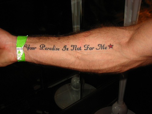 Cool “Paradise” Quote Arms / Sleve Tattoos Design for Men