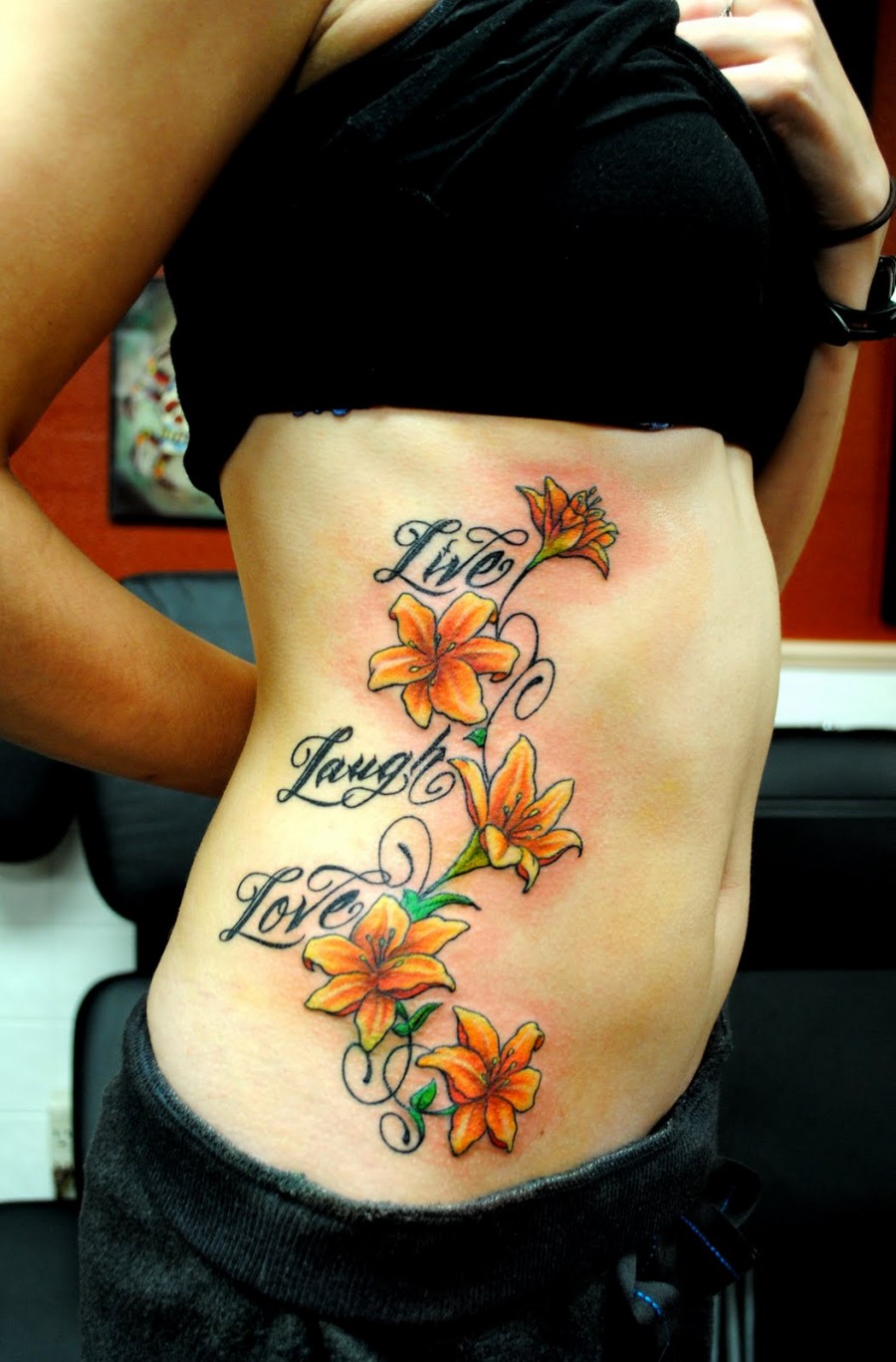 Cool Love-Flower Color Belly-Tattoo For Girls