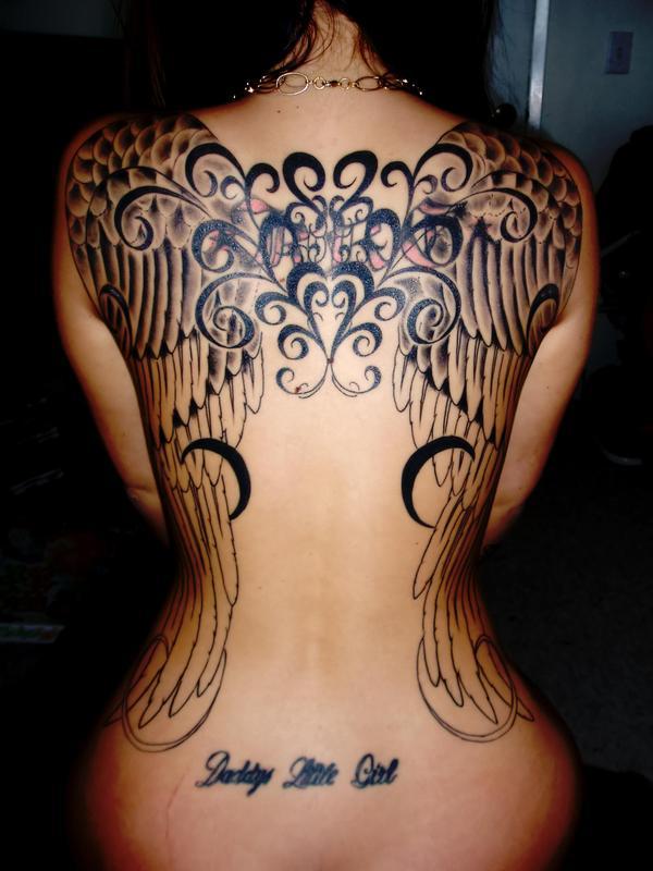 Girl’s Back Tattoo: Cool Art Angel Wings (NSFW)