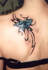 Cool Blue-Butterfly Tattoo on Girl’s Back