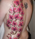 Girl's Back Art Pink-Flowers Tattoo (NSFW)
