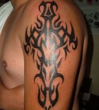 Cool Cross Theme Tribal Men Upper Arm Tattoo Design