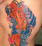 Blue Orange Ink Koi Coy Fish Shaped Tattoo Design