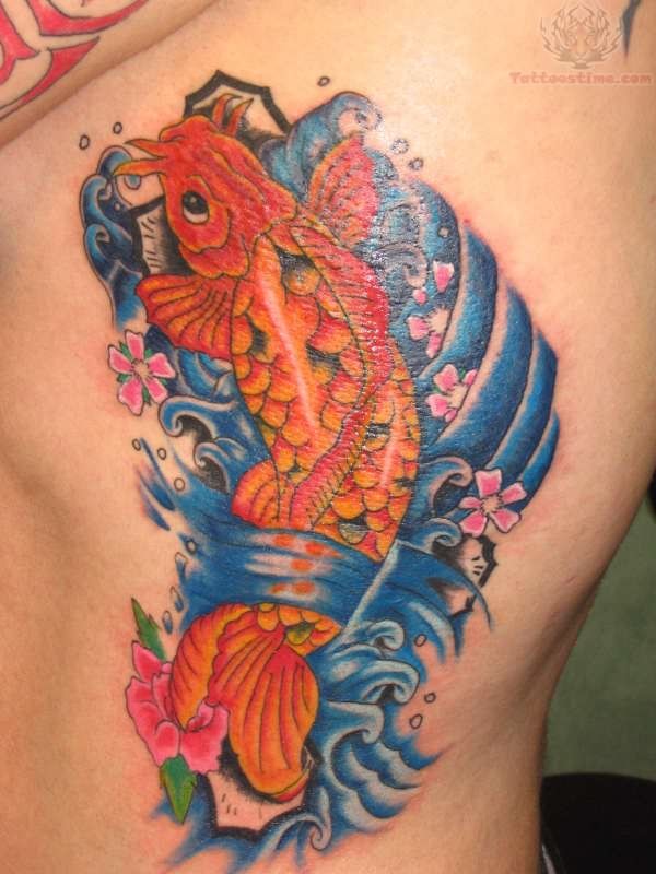 Blue Orange Ink Koi Coy Fish Shaped Tattoo Design