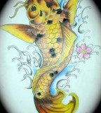 Sweet Yellow Koi Coy Fish Girls Tattoo Design